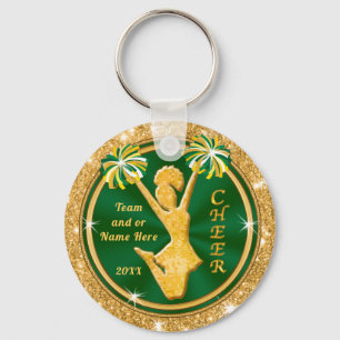 Green and Gold Cheerleader Keychains, Your TEXT Keychain
