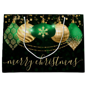 Green and Gold Christmas Baubles Christmas Large Gift Bag