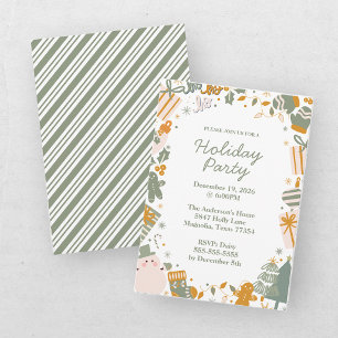 Green And Gold Christmas Holiday Party Invitation