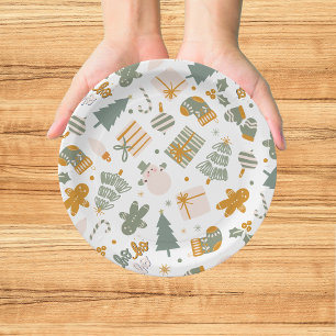 Green And Gold Christmas Holiday Party Paper Plate