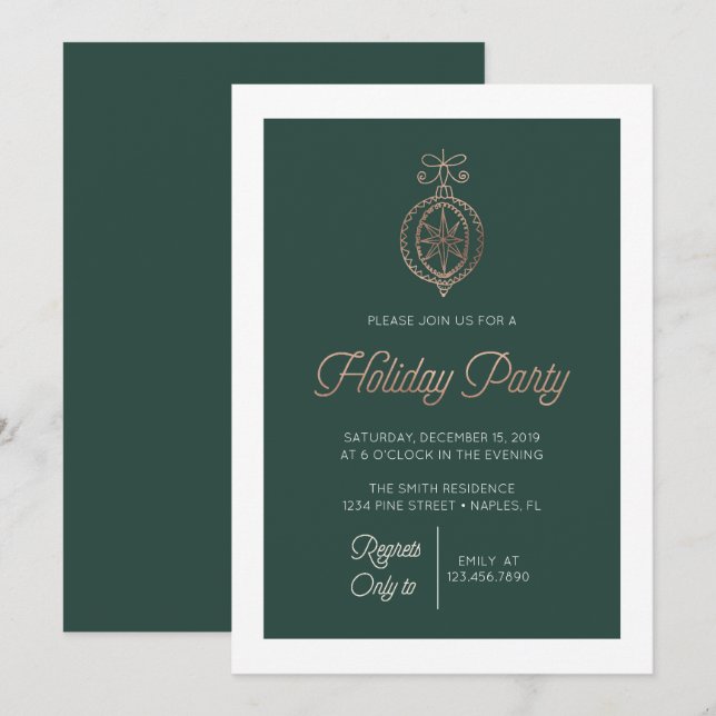Green and Gold Christmas Ornament Holiday Party Invitation (Front/Back)