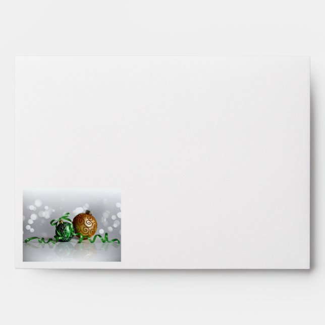Green and Gold Christmas Ornaments Envelope (Front)