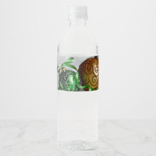 Green and Gold Christmas Ornaments Water Bottle Label