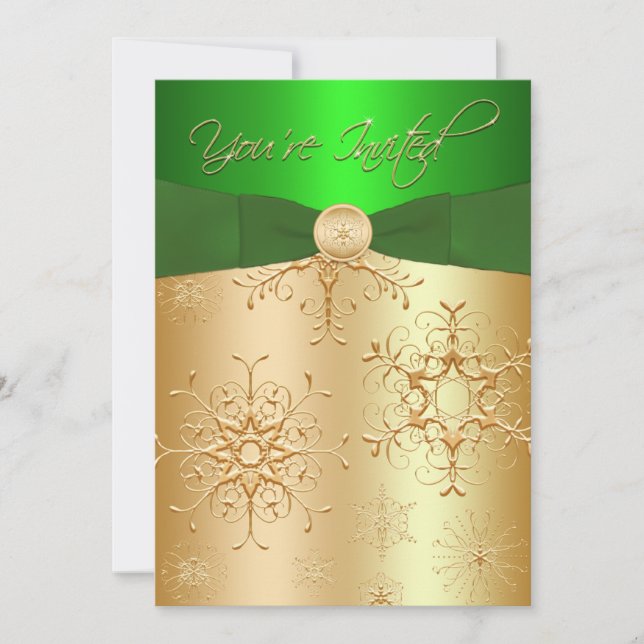 Green and Gold Christmas Party Invitation (Front)
