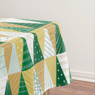 Green and Gold Christmas Trees Tablecloth