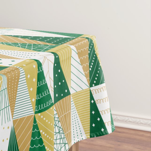 Green and Gold Christmas Trees Tablecloth (In Situ)