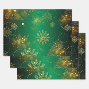 Green And Gold Christmas Winter Wonderland Wrapping Paper Sheet