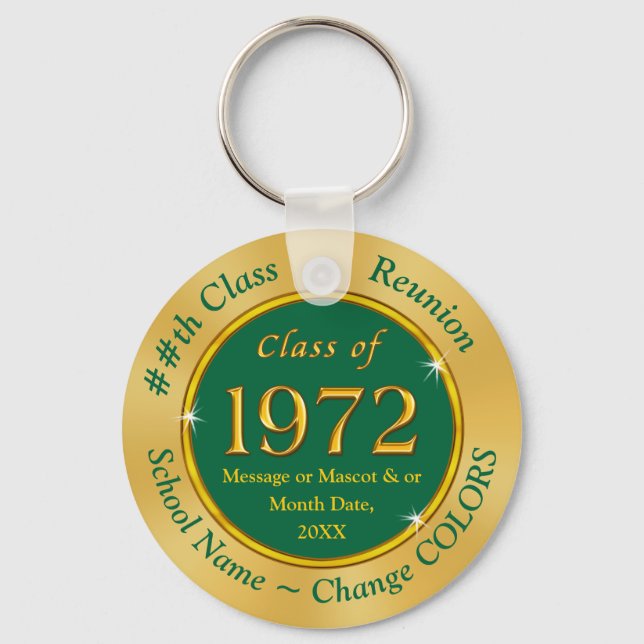 Green and Gold, Class of 1972, Party Favors Keychain (Front)