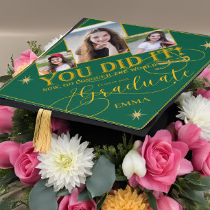 Green and Gold Class Of 2025 You Did It Quote Graduation Cap Topper