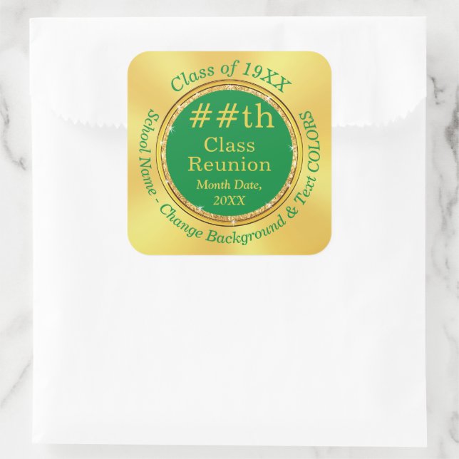Green and Gold, Class Reunion Stickers,  Square Sticker (Bag)