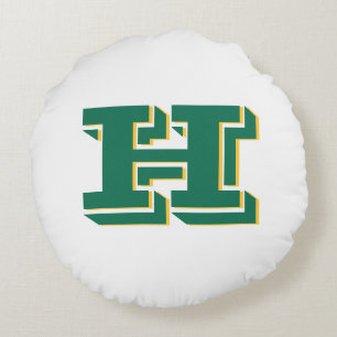 Green and Gold College Style Initial Monogram Round Pillow