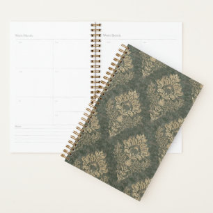 Green and Gold Damask Large Print Planner