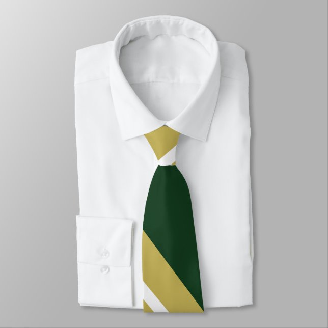 Green and Gold Diagonally Striped Tie (Tied)
