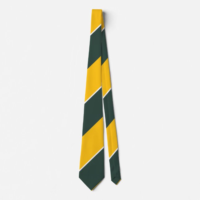 Green and Gold Diagonally-Striped Tie (Front)