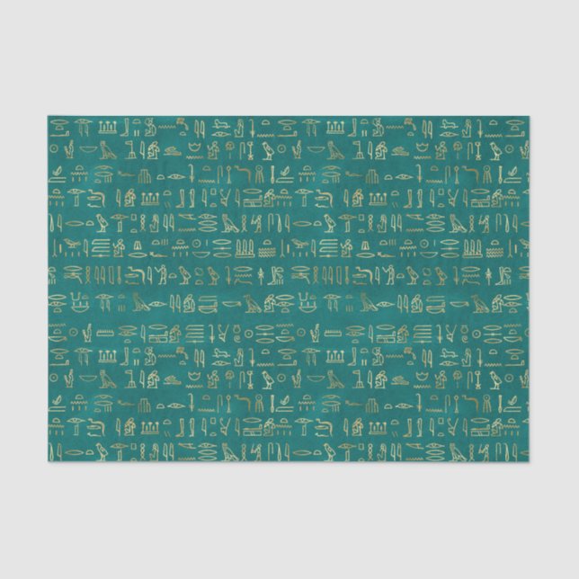 Green and Gold Egyptian Hieroglyphs Tissue Paper (Front)