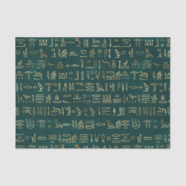 Green and gold  Egyptian hieroglyphs Tissue Paper (Front)