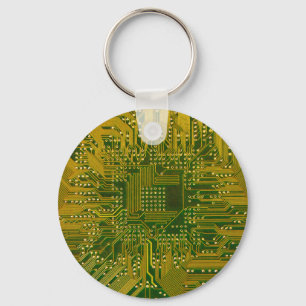 Green and Gold Electronic Computer Circuit Board Keychain