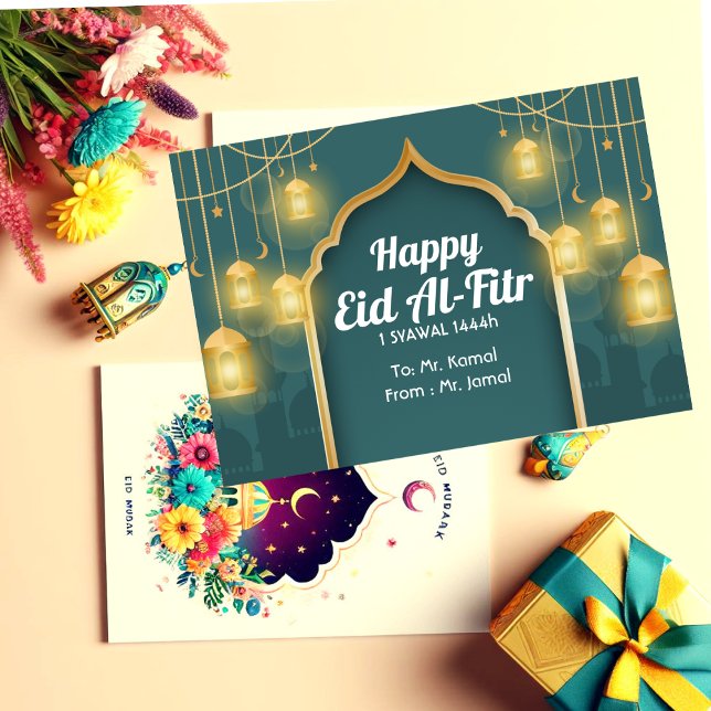 Green and Gold Elegant Eid Mubarak Greeting Card (Creator Uploaded)