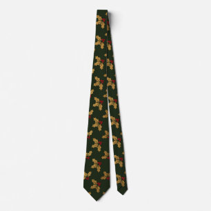 Green and Gold Elegant Holly Christmas Pattern Tie