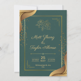 Green And Gold Elegant Wedding Invitation