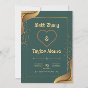 Green And Gold Elegant Wedding Invitation