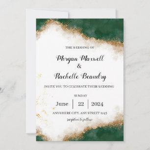 Green and Gold Elegant Wedding Invitation