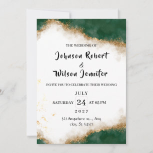 Green and Gold Elegant Wedding Invitation