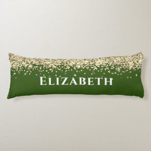 Green And Gold Faux Glitter Aesthetic Custom Name Body Pillow