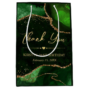 Green and Gold Faux Glitter Agate Birthday Medium Gift Bag