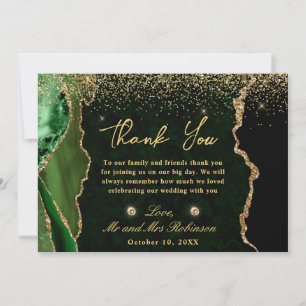 Green and Gold Faux Glitter Agate Wedding Thank You Card