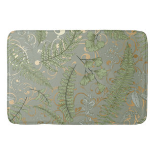 Green and Gold Fern Pattern Bath Mat