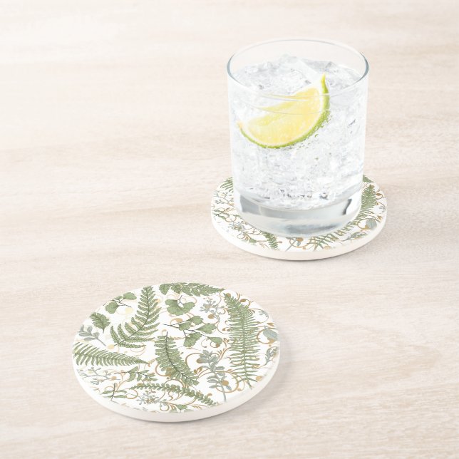 Green and Gold Fern Pattern Coaster (Side)
