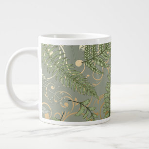 Green and Gold Fern Pattern Large Coffee Mug