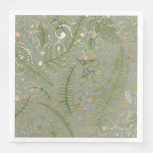 Green and Gold Fern Pattern Napkin