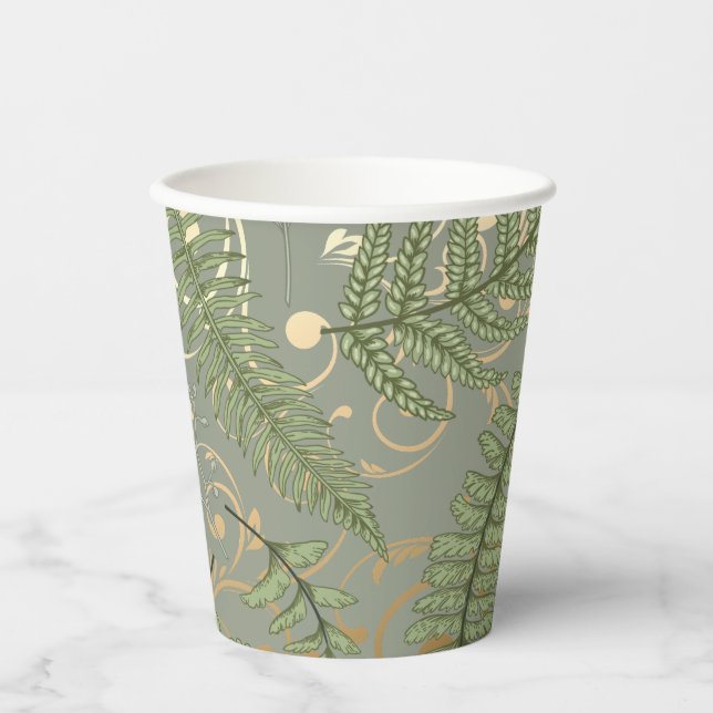 Green and Gold Fern Pattern Paper Cups (Front)