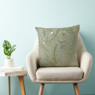 Green and Gold Fern Pattern Throw Pillow