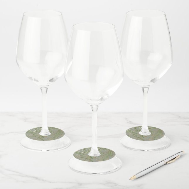 Green and Gold Fern Pattern Wine Glass Tag (Set)