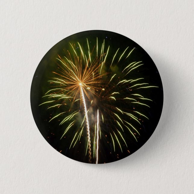 Green and Gold Fireworks Holiday Celebration 2 Inch Round Button (Front)