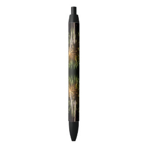 Green and Gold Fireworks Holiday Celebration Black Ink Pen