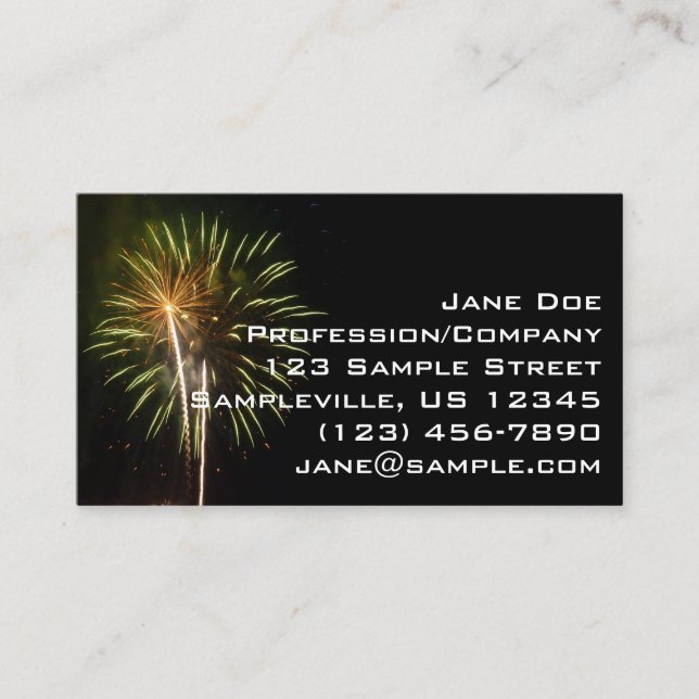 Green and Gold Fireworks Holiday Celebration Business Card (Front)