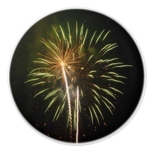 Green and Gold Fireworks Holiday Celebration Ceramic Knob