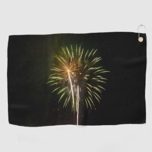 Green and Gold Fireworks Holiday Celebration Golf Towel