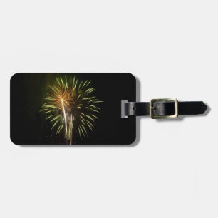 Green and Gold Fireworks Holiday Celebration Luggage Tag