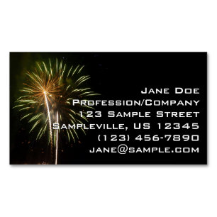 Green and Gold Fireworks Holiday Celebration Magnetic Business Card