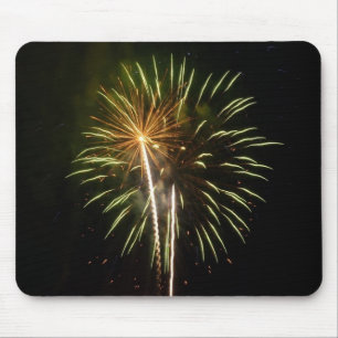 Green and Gold Fireworks Holiday Celebration Mouse Pad
