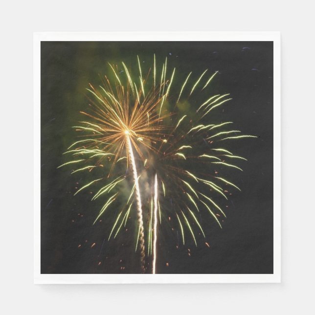 Green and Gold Fireworks Holiday Celebration Napkin (Front)