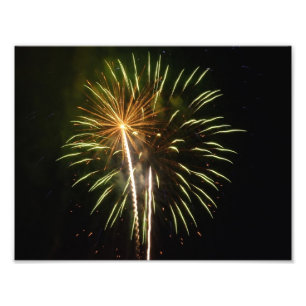Green and Gold Fireworks Holiday Celebration Photo Print