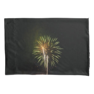 Green and Gold Fireworks Holiday Celebration Pillowcase