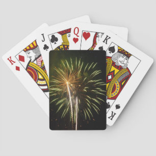 Green and Gold Fireworks Holiday Celebration Playing Cards