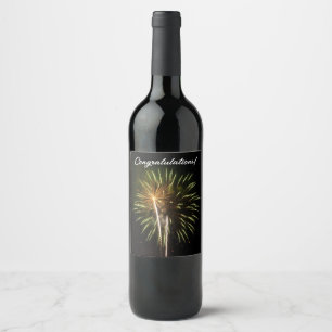 Green and Gold Fireworks Patriotic Celebration Wine Label